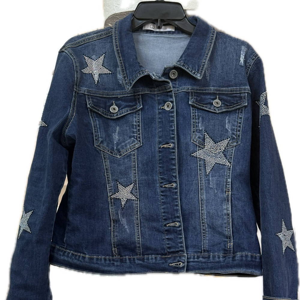 Q2 Denim Jacket‎ with Star Accents size XL